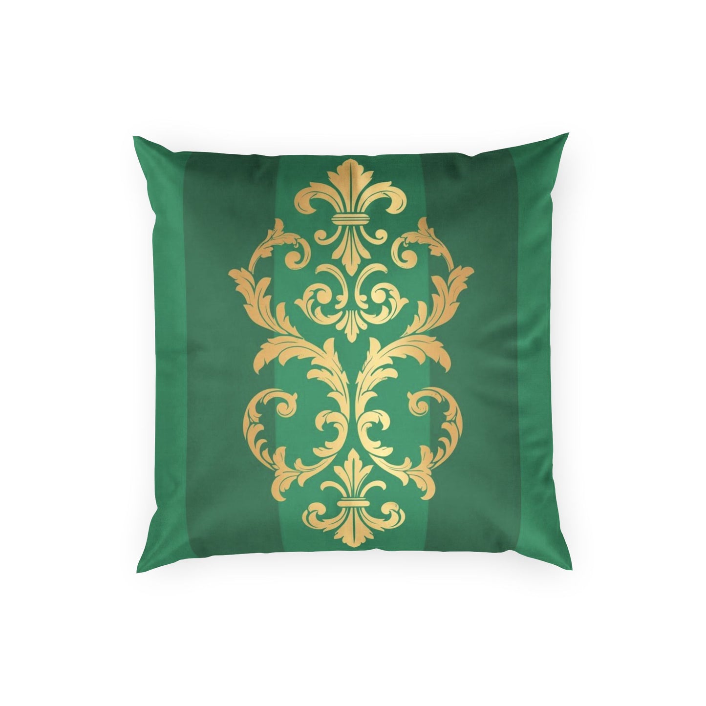 Green Striped Baroque Gold Poly Velvet Pillow