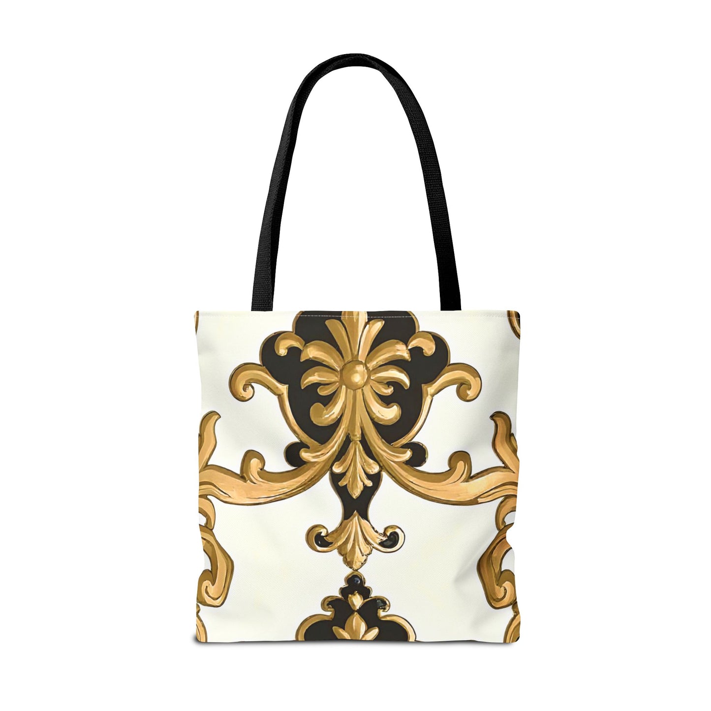 Elegant Floral Tote Bag | Stylish Reusable Bag for Everyday Use, Gift for Her, Shopping, Beach, Travel, Eco-Friendly - Black & Gold Rococo