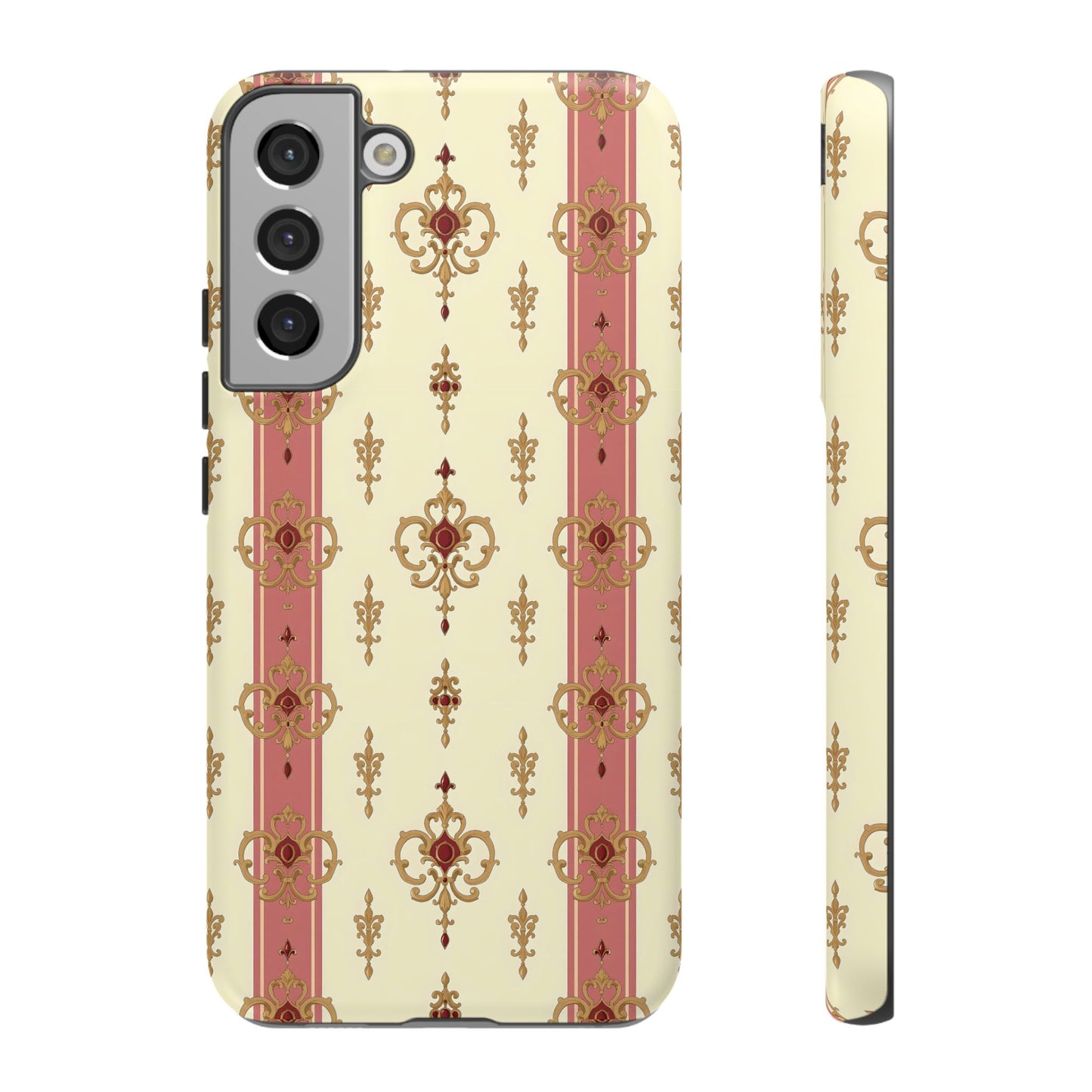 Elegant Floral Motif Phone Case - Tough Cases with Vintage Design - Mauve Striped Gold Damask