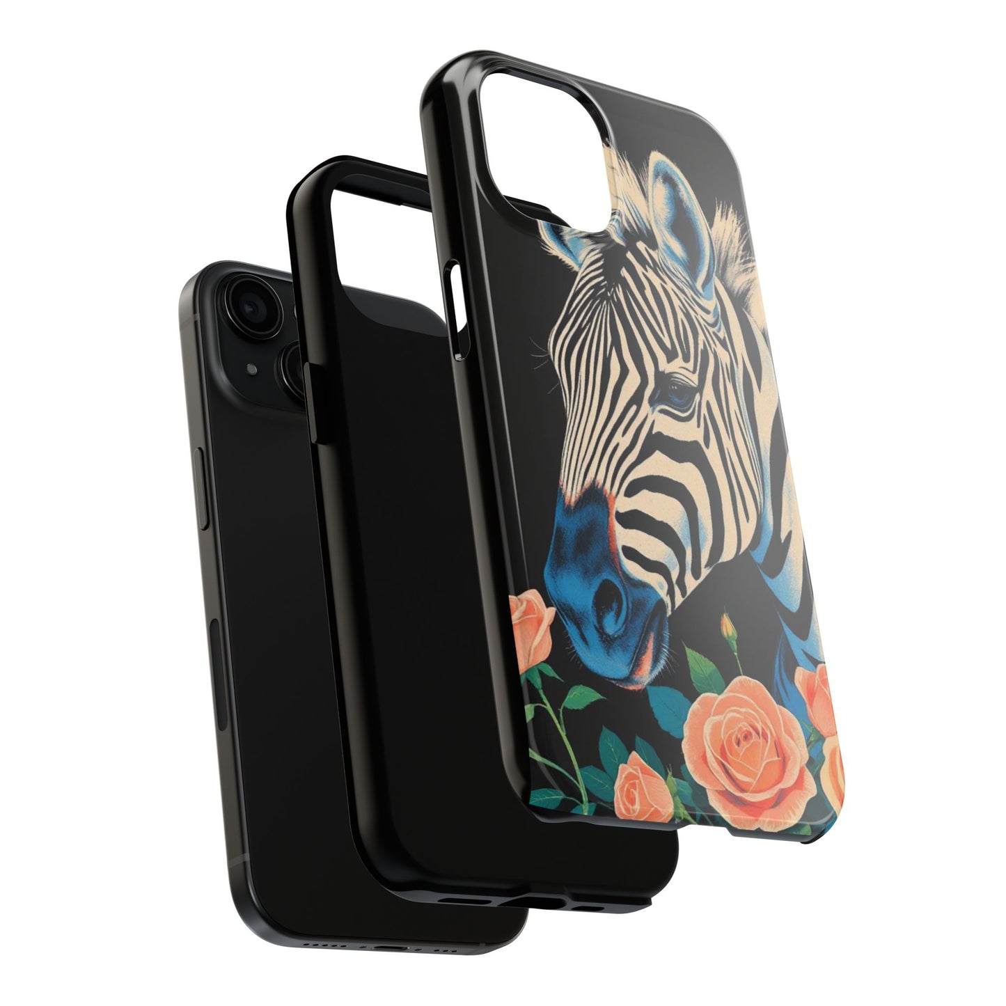 Zebra Tough Phone Case - Trendy Floral Design for Animal Lovers - Blue Zebra & Roses