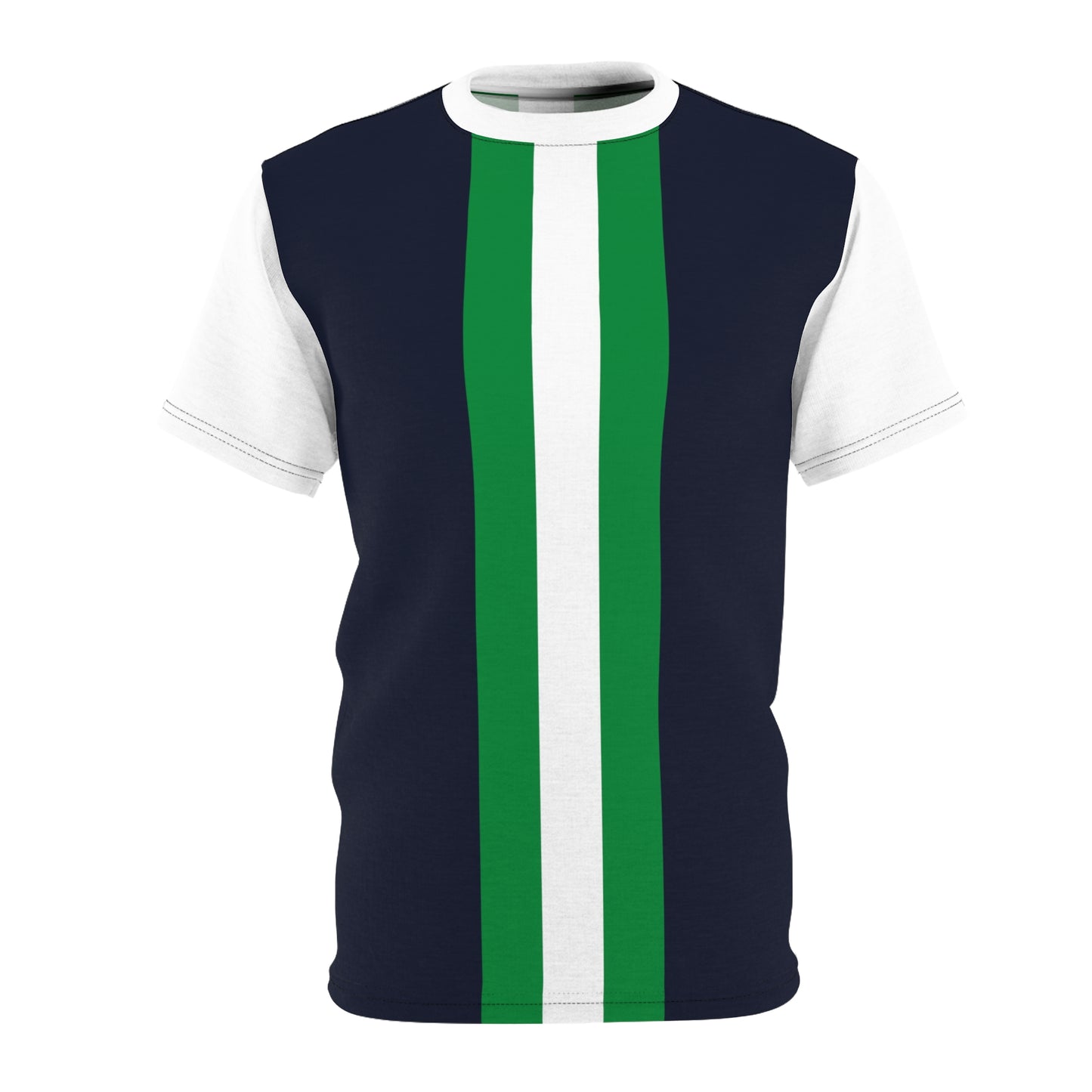 Lunar Midnight & Green-White Striped (White Collar) Modern Striped Unisex Tee – Casual Style, Graphic Design, Summer Fashion, Gift for Him/Her