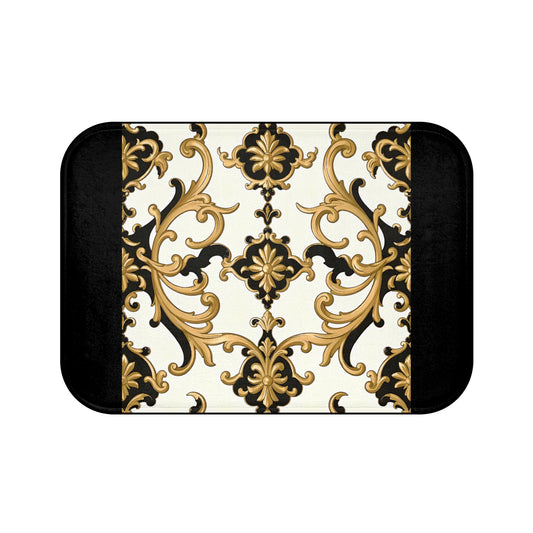 Elegant Black and Gold Bath Mat, Luxurious Bathroom Decor, Vintage Style Rug, Holiday Gift, Home Essentials - Black & Gold Rococo