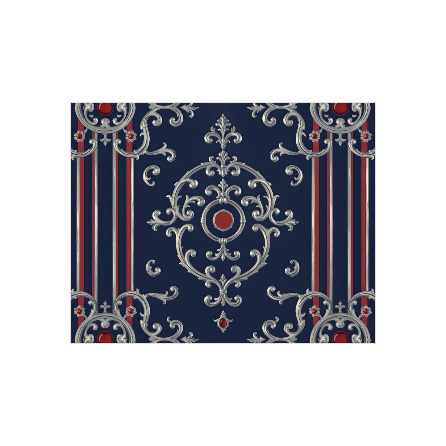Elegant Foam Board Decor, Nautical Wall Art, Framed Print Alternative, Home Office Wall Accent, Gift for Him/Her - Blue & Red Striped Silver Baroque