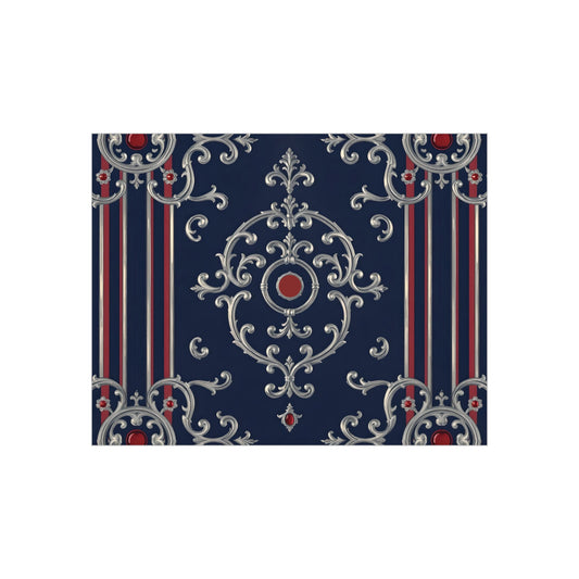 Elegant Foam Board Decor, Nautical Wall Art, Framed Print Alternative, Home Office Wall Accent, Gift for Him/Her - Blue & Red Striped Silver Baroque