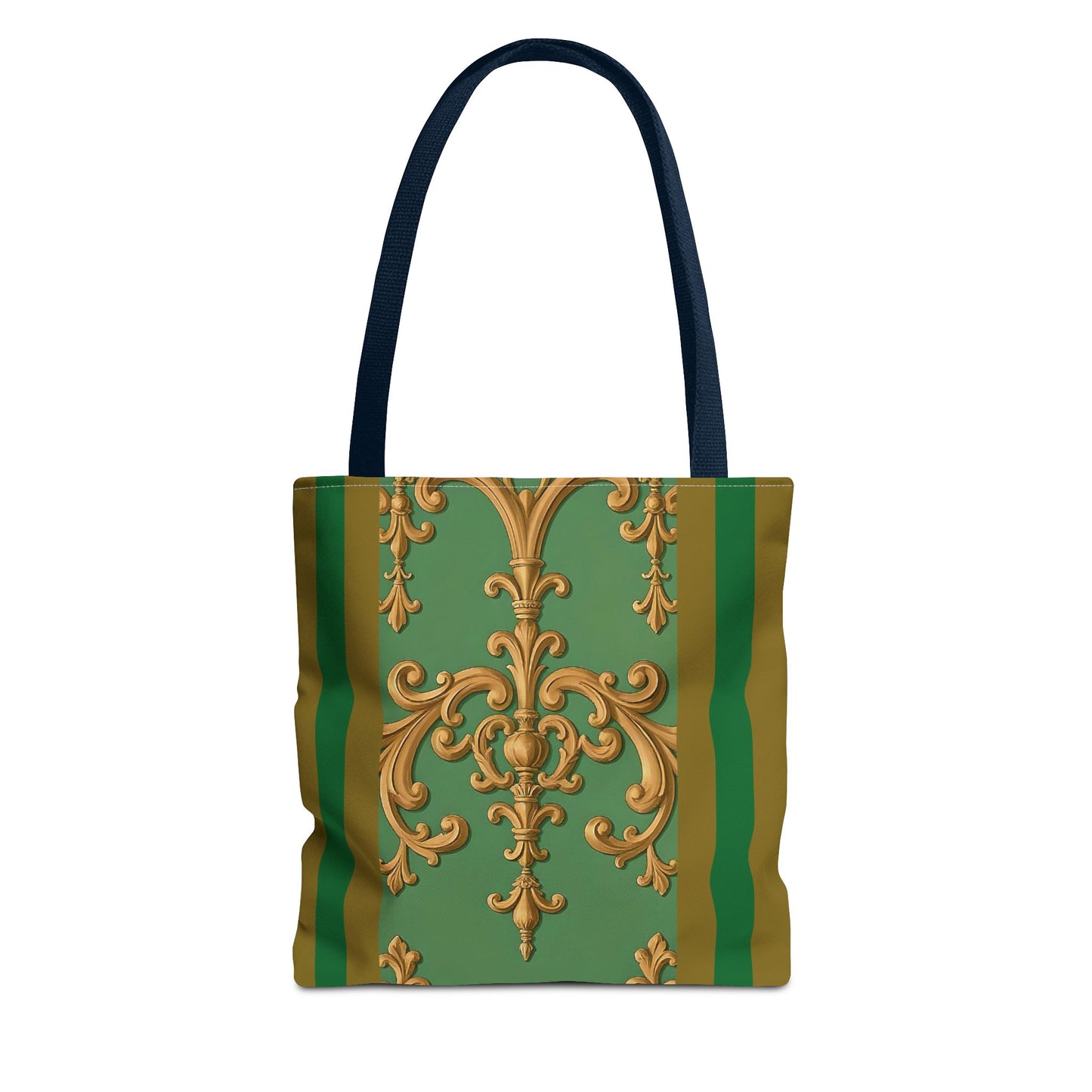 Ornate Floral Tote Bag, Chic Shopping Bag, Fashionable Eco Tote, Stylish Gift for Her, Versatile Everyday Use - Olive Green Striped Rococo