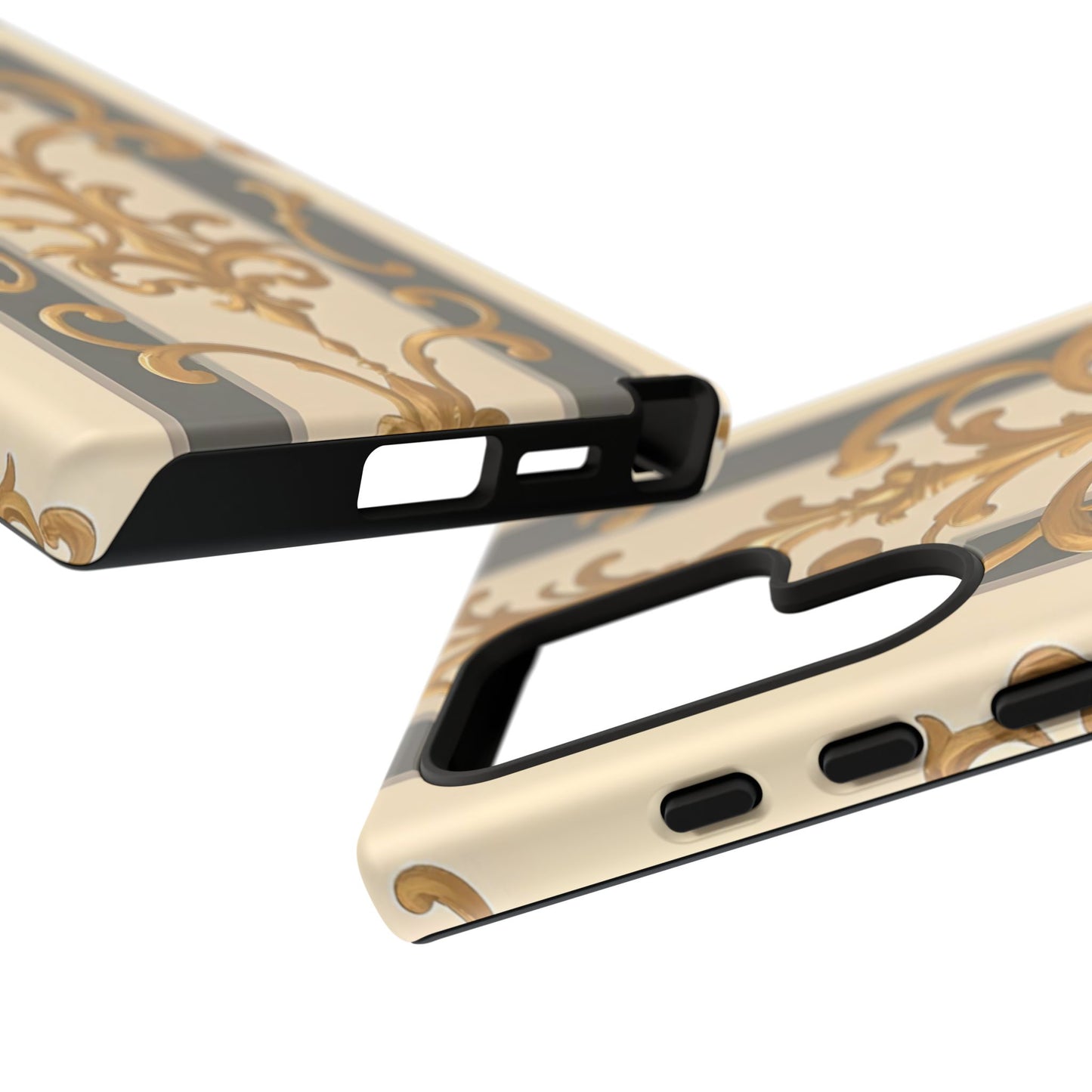 Elegant Floral Motif Phone Case - Tough Cases with Vintage Design - Dusk Olive Striped Gold Damask