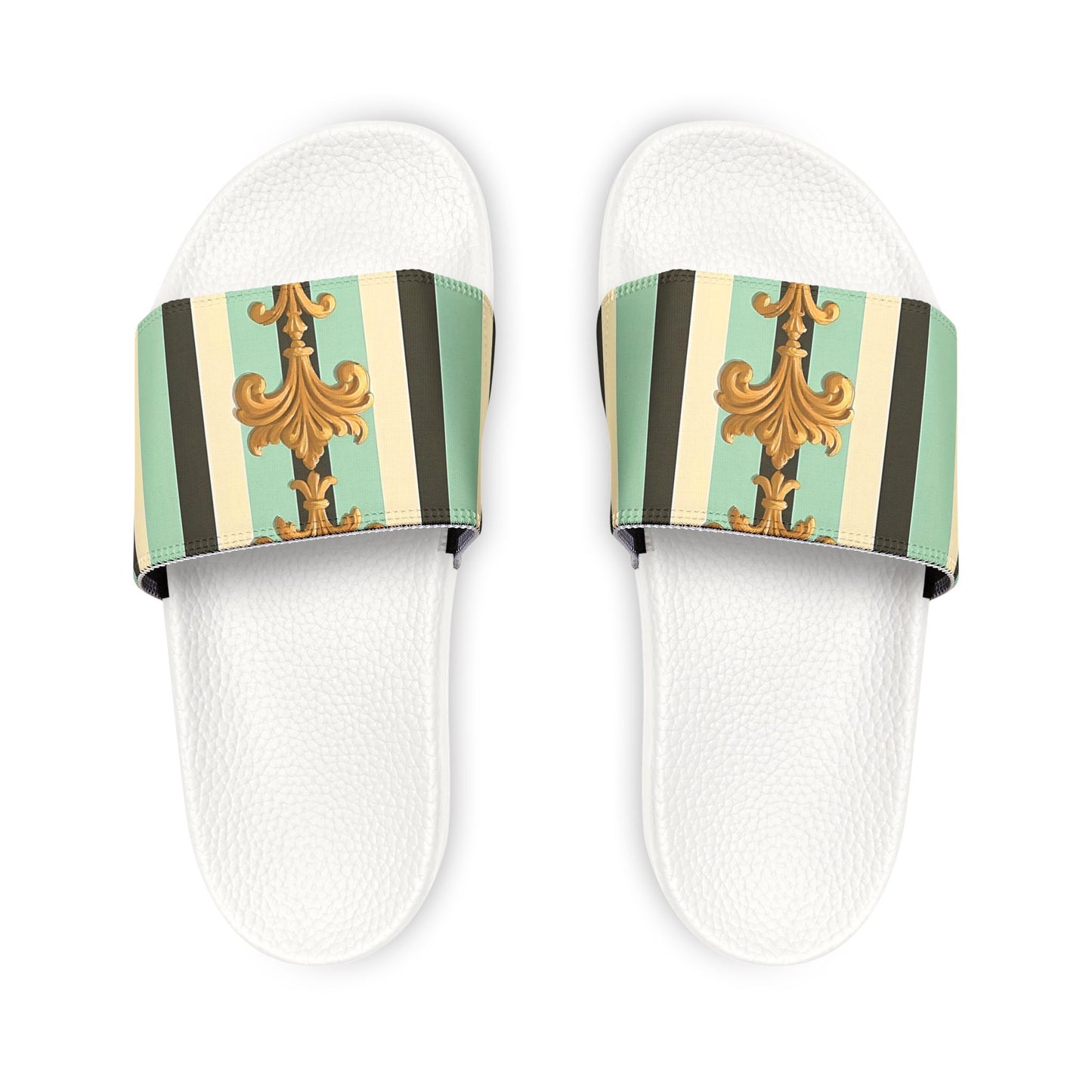 Chic Removable-Strap Sandals for Women, Summer Footwear, Beach Slides, Casual Slippers, Vacation Essentials - Black & Matte Mint Striped Rococo