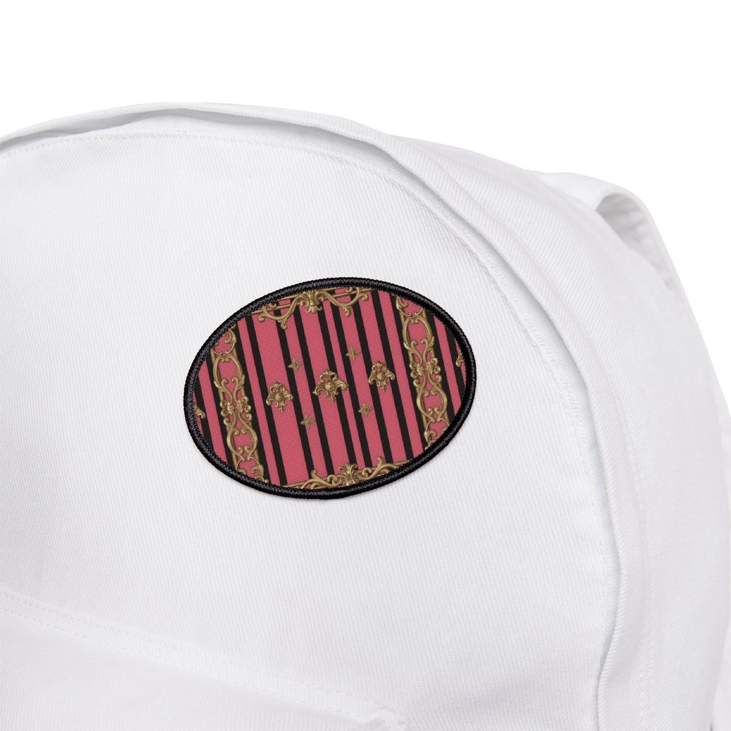 Stylish Iron-On Patches for Jackets, Bags & More, Trendy Embellishments for Fashion Lovers - Pink Striped Gold Rococo