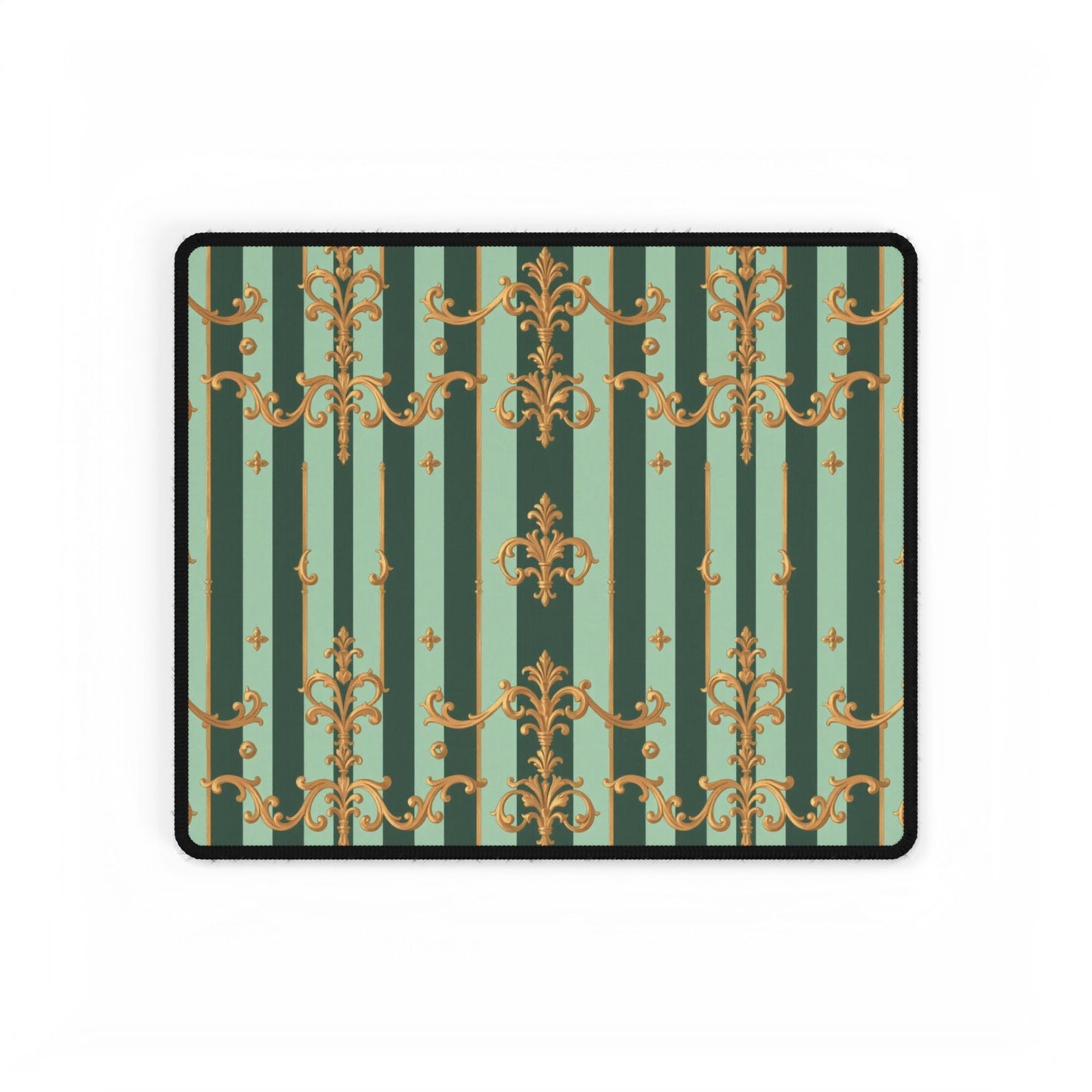 Elegant Office Desk Mats, Decorative Desk Accessories, Home Office Decor, Stylish Mouse Pads - Mint Green & Teal Striped Gold Baroque