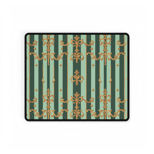 Elegant Office Desk Mats, Decorative Desk Accessories, Home Office Decor, Stylish Mouse Pads - Mint Green & Teal Striped Gold Baroque