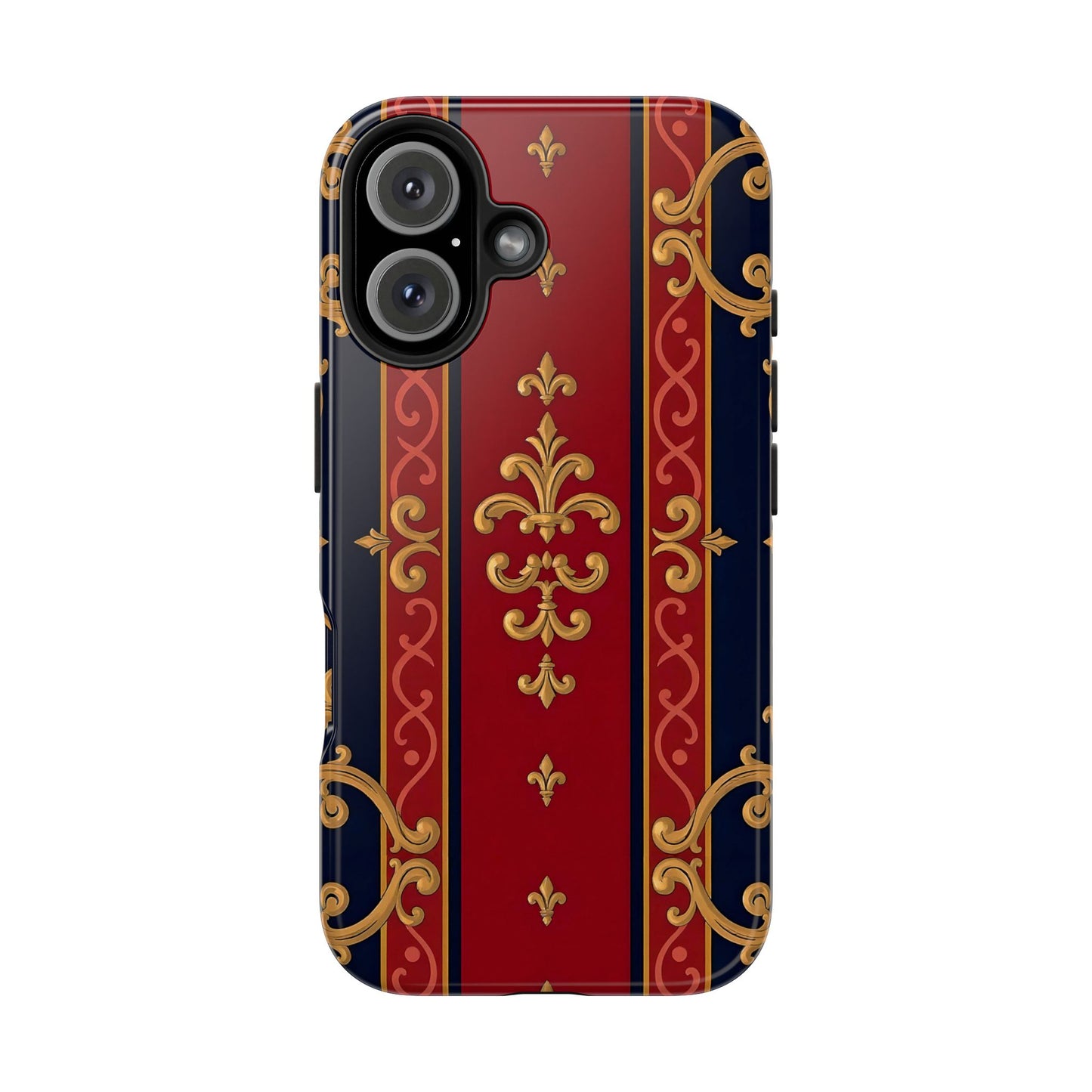 Elegant Vintage Phone Cases, Tough Phone Cover, Stylish Cell Phone Accessories, Durable Phone Protection - Midnight Blue & Dusk Red Gold Baroque