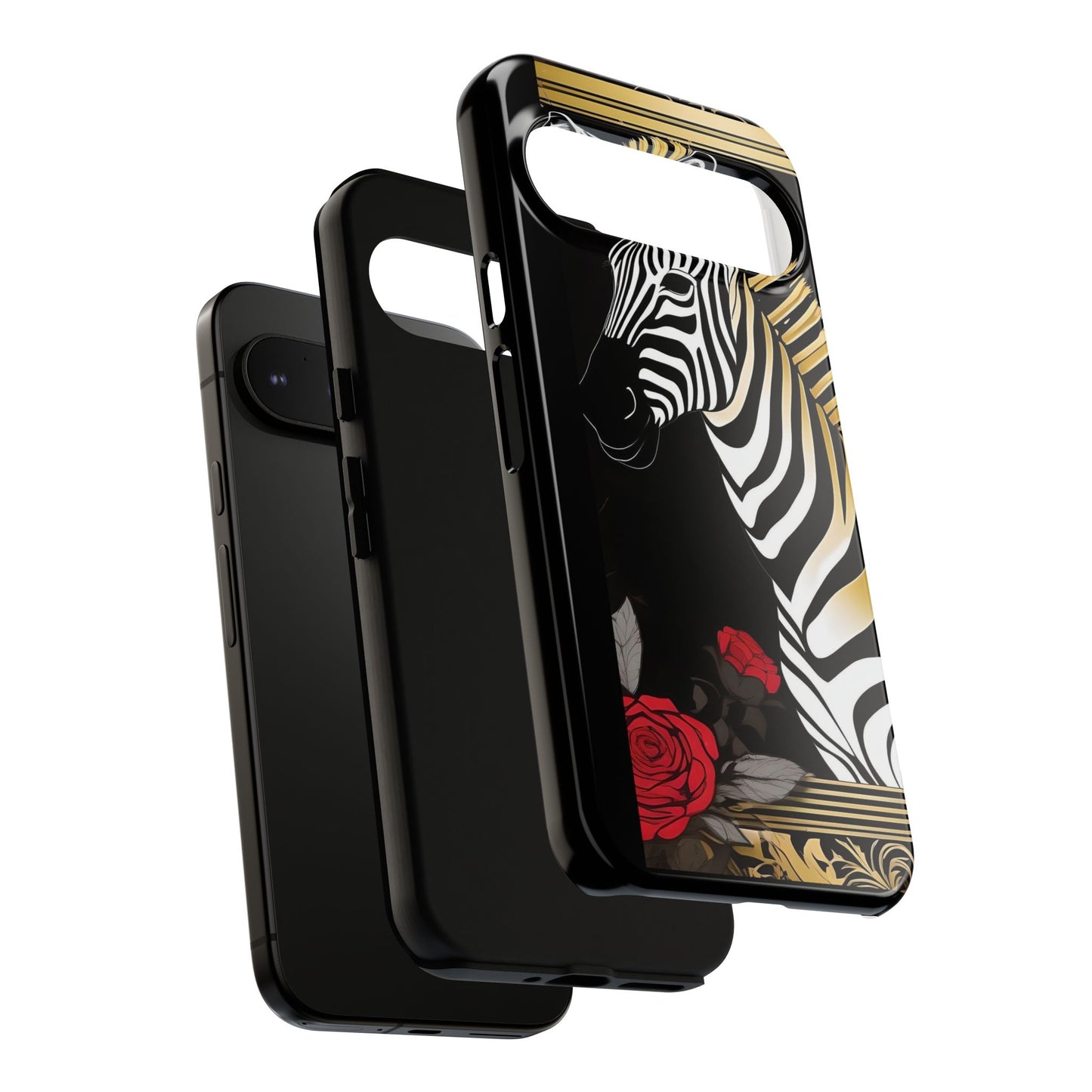 Phone Case - Elegant Zebra & Roses Design