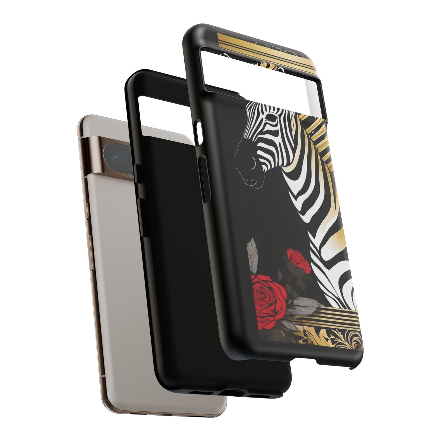 Phone Case - Elegant Zebra & Roses Design