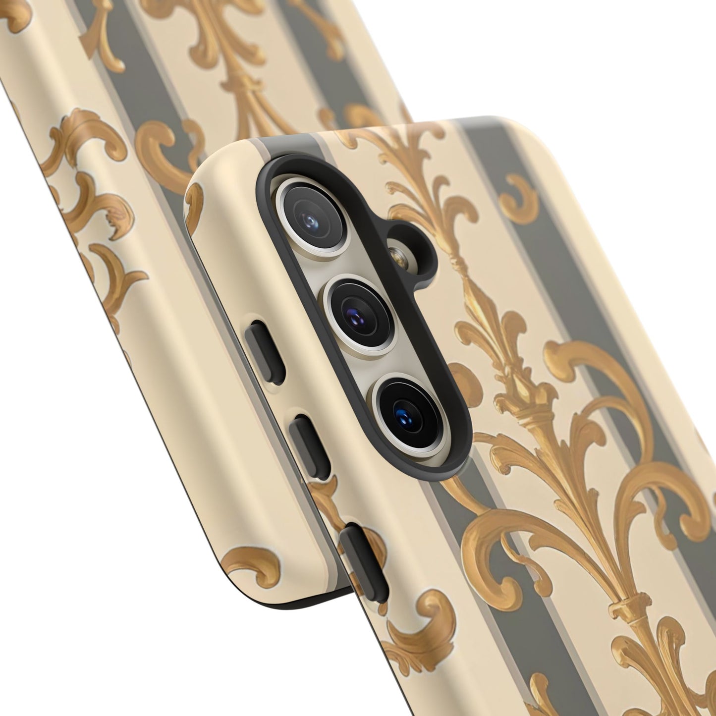 Elegant Floral Motif Phone Case - Tough Cases with Vintage Design - Dusk Olive Striped Gold Damask