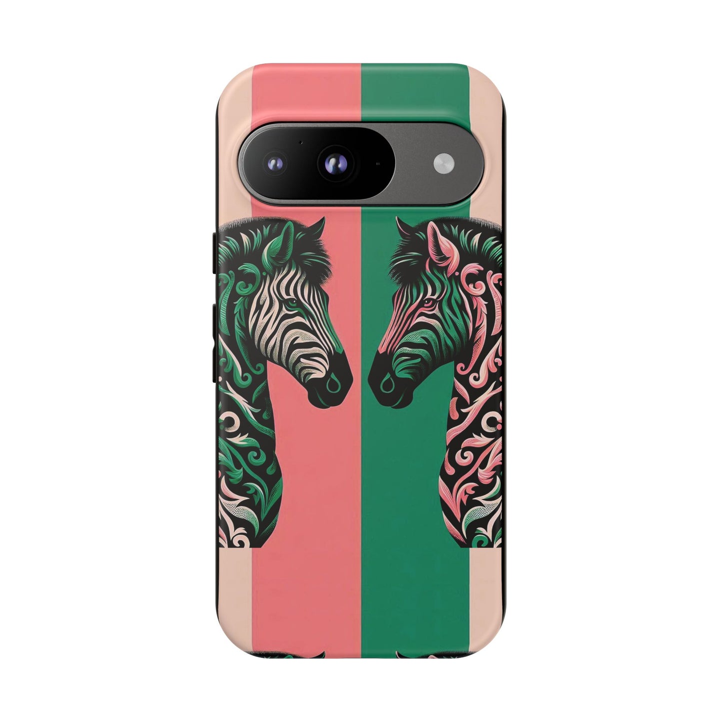 Phone Case - Elegant Pink & Green Zebra Damask Design