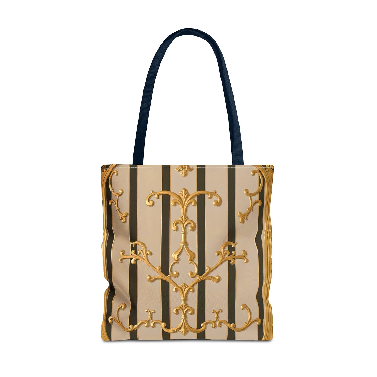 Elegant Gold Pattern Tote Bag - Stylish Carryall for Everyday Use, Eco-Friendly Shopping, Gift for Her - Beige Striped Gold Rococo