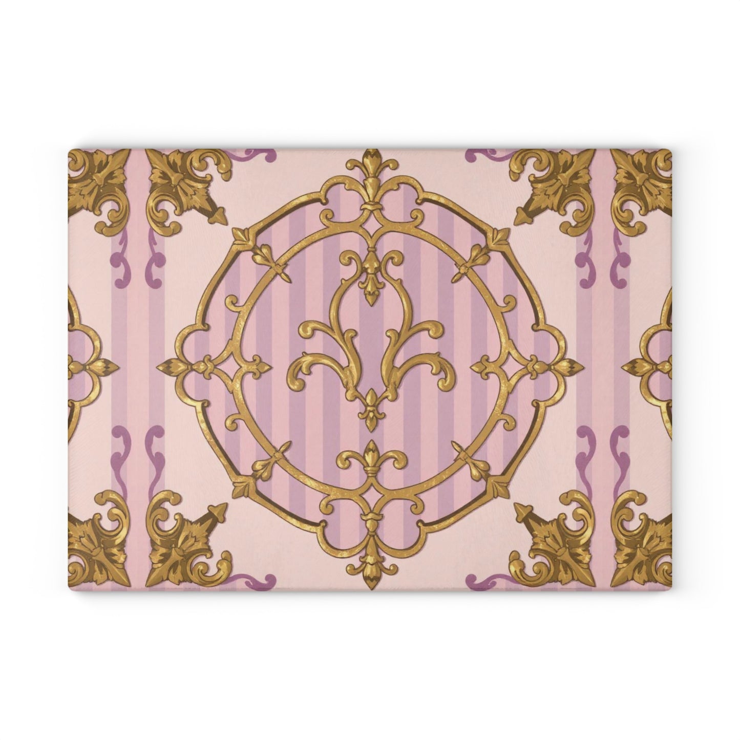 Lavender & Alabaster Striped Gold Baroque Design Glass Cutting Board, Elegant Kitchen Decor, Unique Gift for Home, Birthday, Wedding, Housewarming