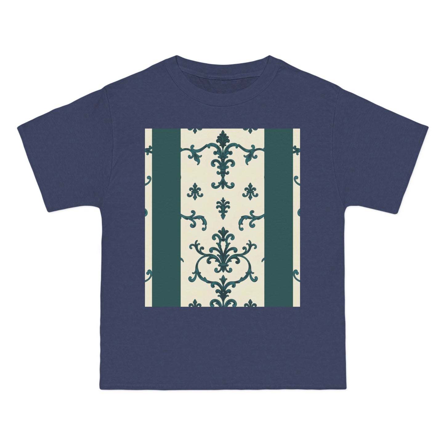 Vintage-Inspired Short-Sleeve T-Shirt, Casual Wear, Graphic Tee, Summer Outfit, Gift for Friends, Retro Design - Teal Striped Rococo