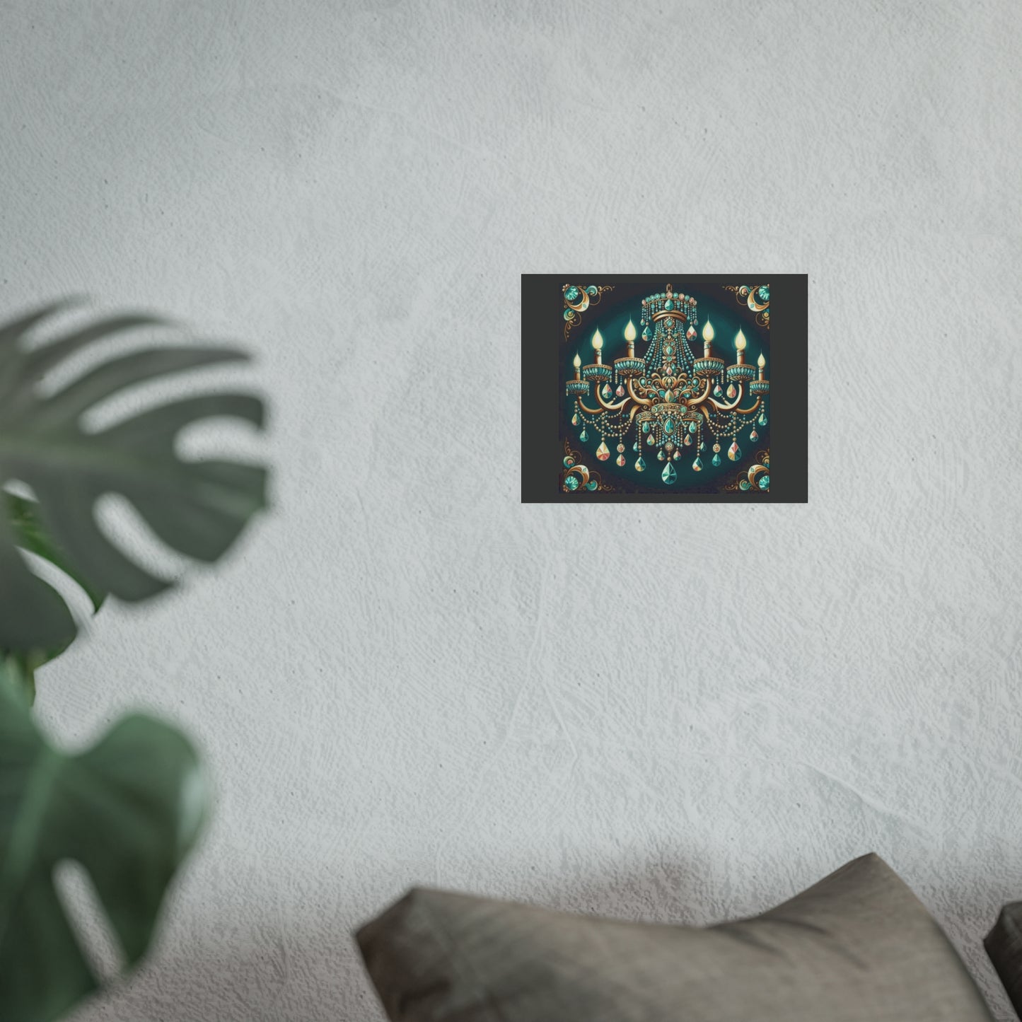 Elegant Chandelier Poster - Luxurious Wall Art for Home Décor - Teal Jeweled Chandelier
