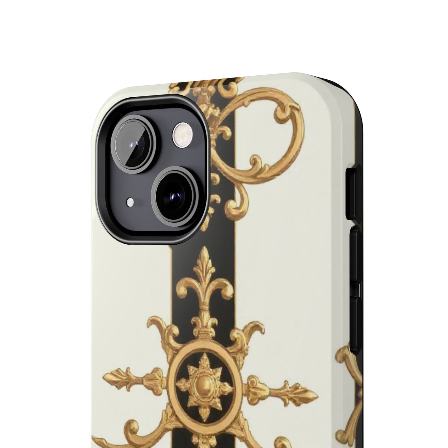 Elegant Baroque Tough Phone Case | Stylish Protection for Your Device, Gift for Her, Phone Accessories - Black & White Striped Gold Baroque