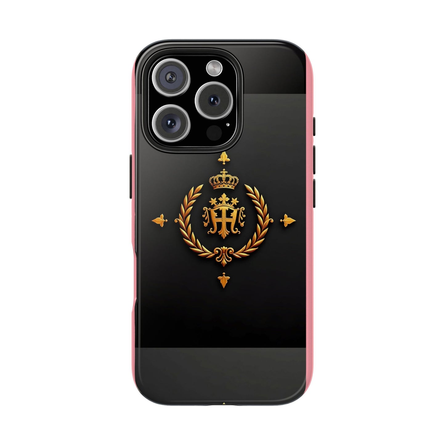 Tough Phone Case with Regal Design - Elegant Phone Protection, Gift for Him/Her, Royalty Inspired - Pink Striped Gold Crest