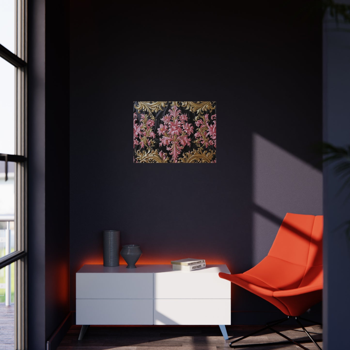 Elegant Floral Foam Board | Decorative Wall Art, Home Decor, Wedding Decor, Party Backdrop - Black & Pink Oil Painting Style Rococo