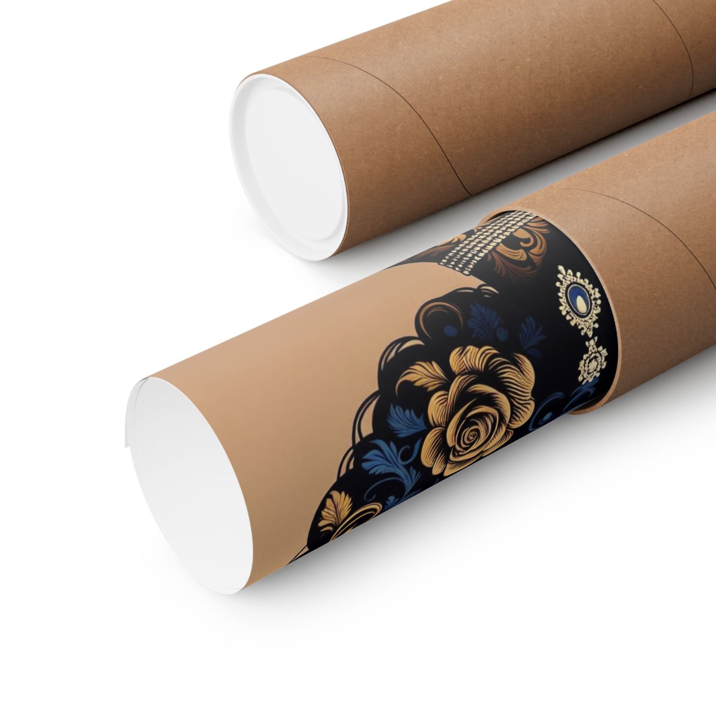 Floral Art Poster - Elegant Matte Vertical Wall Decor - Blue Damask Lady