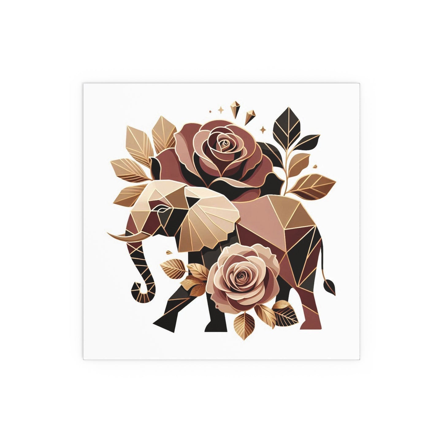 Elegant Floral Silk Poster - Indoor/Outdoor Wall Art for Home Decor - Brown & Gold Elephant & Roses
