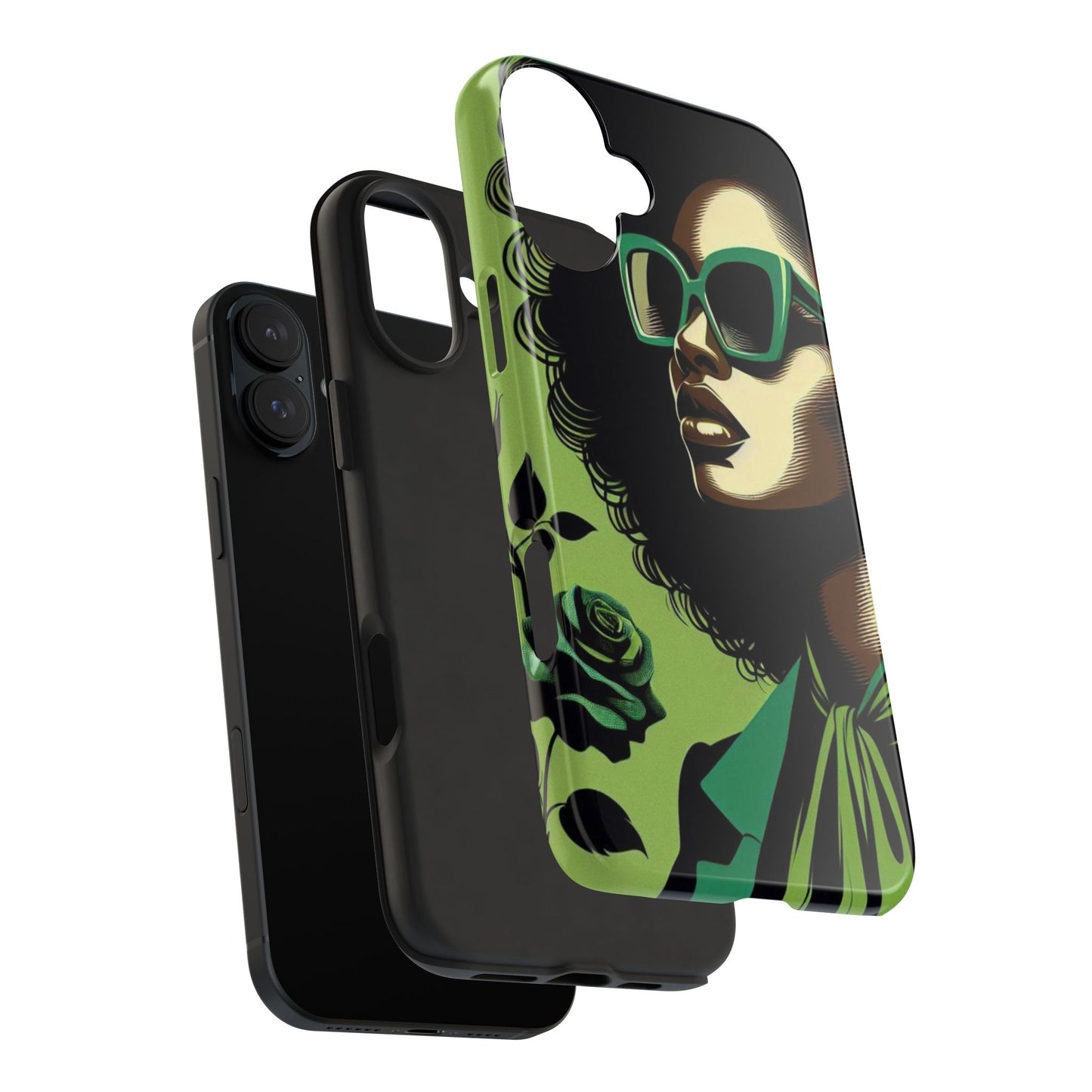 Chic Tough Phone Case | Artistic Green & Black Design | Phone Protection, Gift for Her, Stylish Accessory, Trendy Tech - Lady in Green
