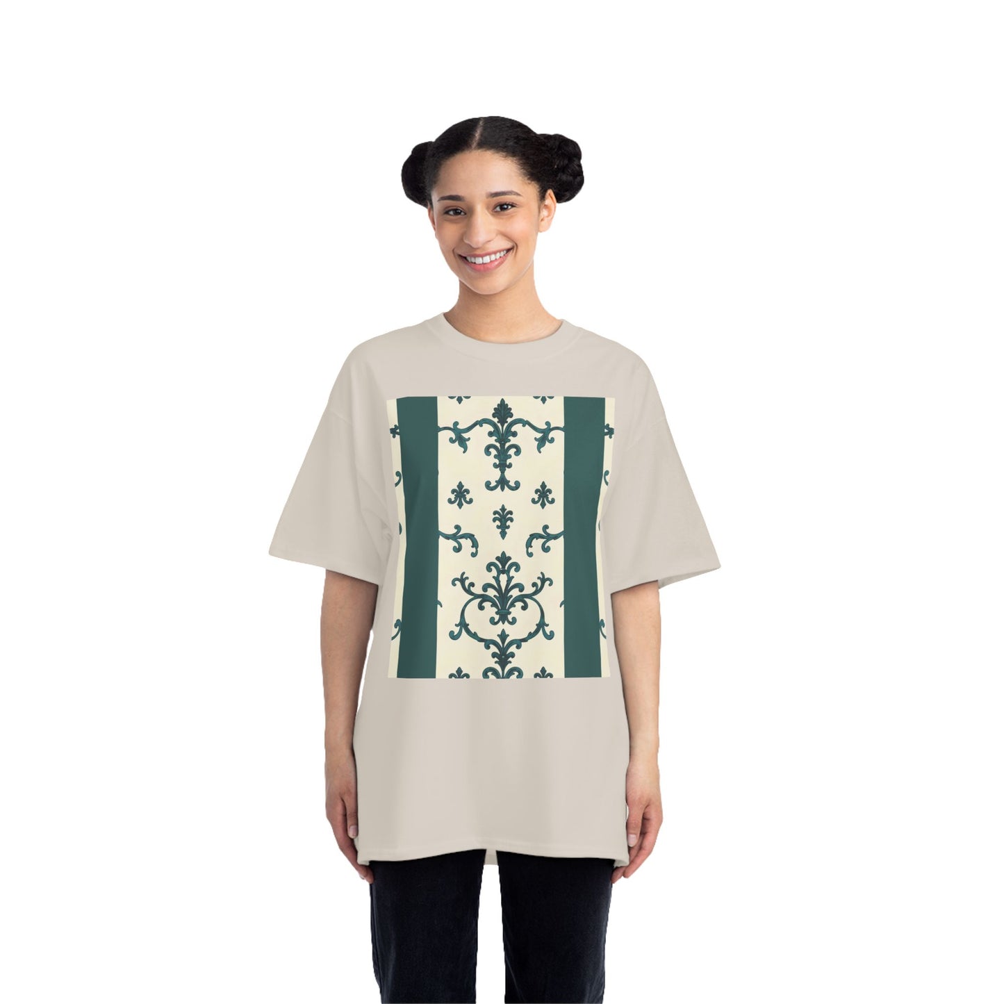 Vintage-Inspired Short-Sleeve T-Shirt, Casual Wear, Graphic Tee, Summer Outfit, Gift for Friends, Retro Design - Teal Striped Rococo