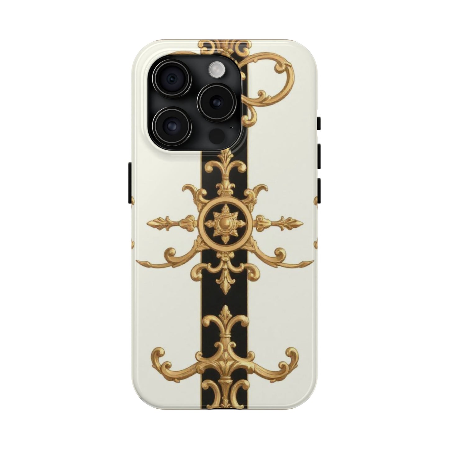 Elegant Baroque Tough Phone Case | Stylish Protection for Your Device, Gift for Her, Phone Accessories - Black & White Striped Gold Baroque