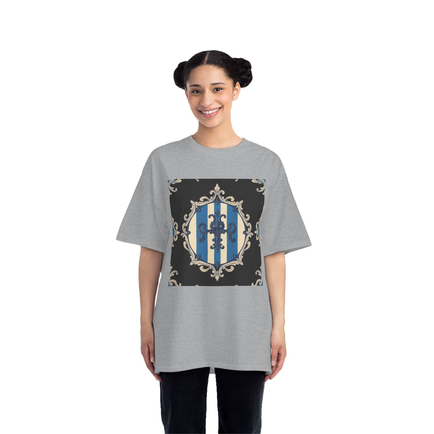 Elegant Blue & Alabaster Striped Baroque Short-Sleeve T-Shirt | Vintage Style, Graphic Tee, Casual Wear, Unisex Gift, Unique Design
