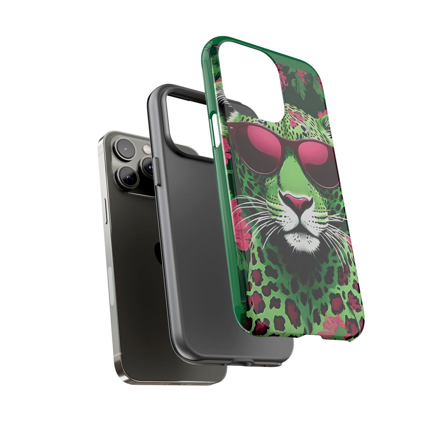 Phone Case - Lime Green & Burgundy Leopard In Sunglasses Design