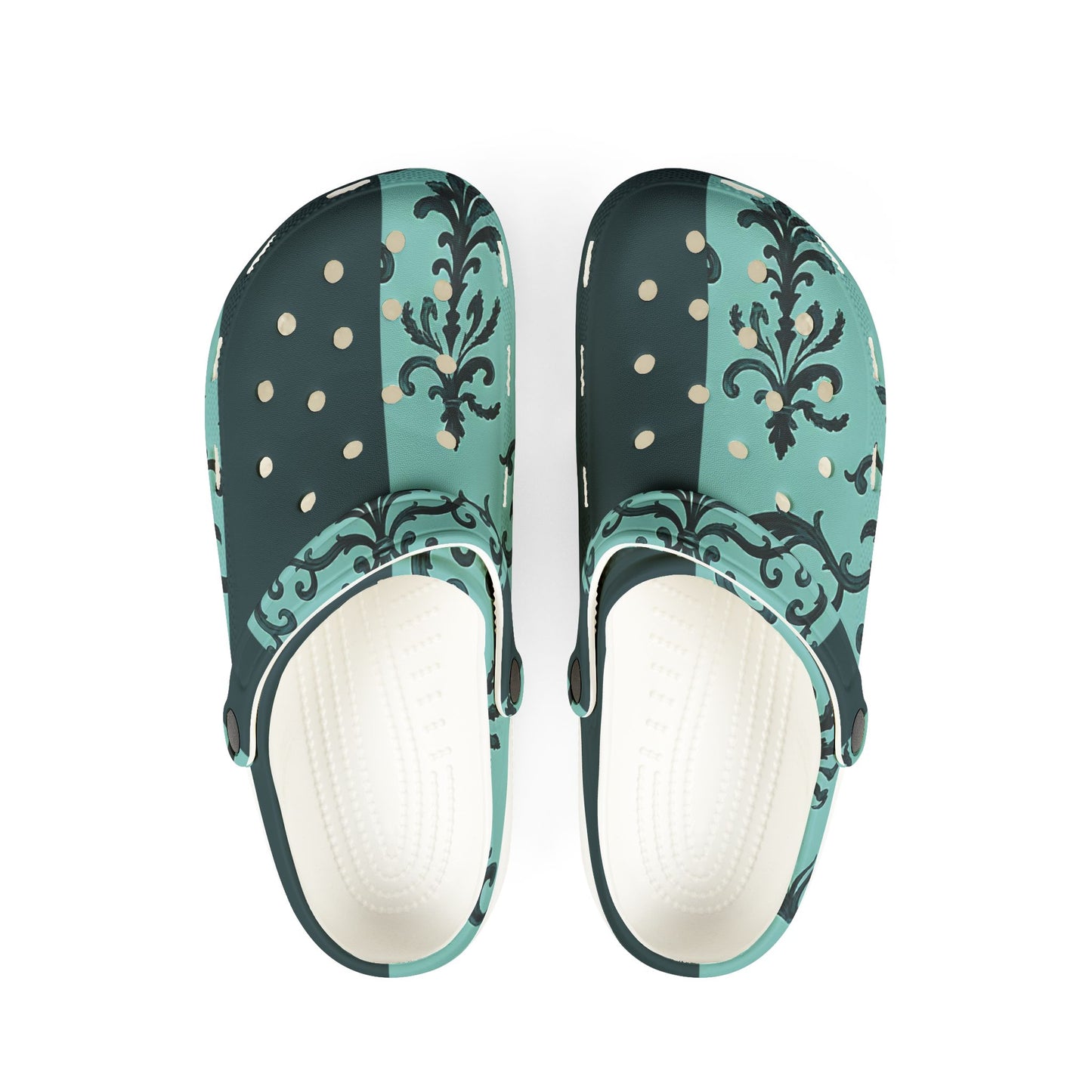 Stylish EVA Foam Rubber Clogs with Elegant Pattern | Comfortable Footwear for Home & Outdoors, Casual Slip-Ons, Spring Fashion - Teal Striped Rococo