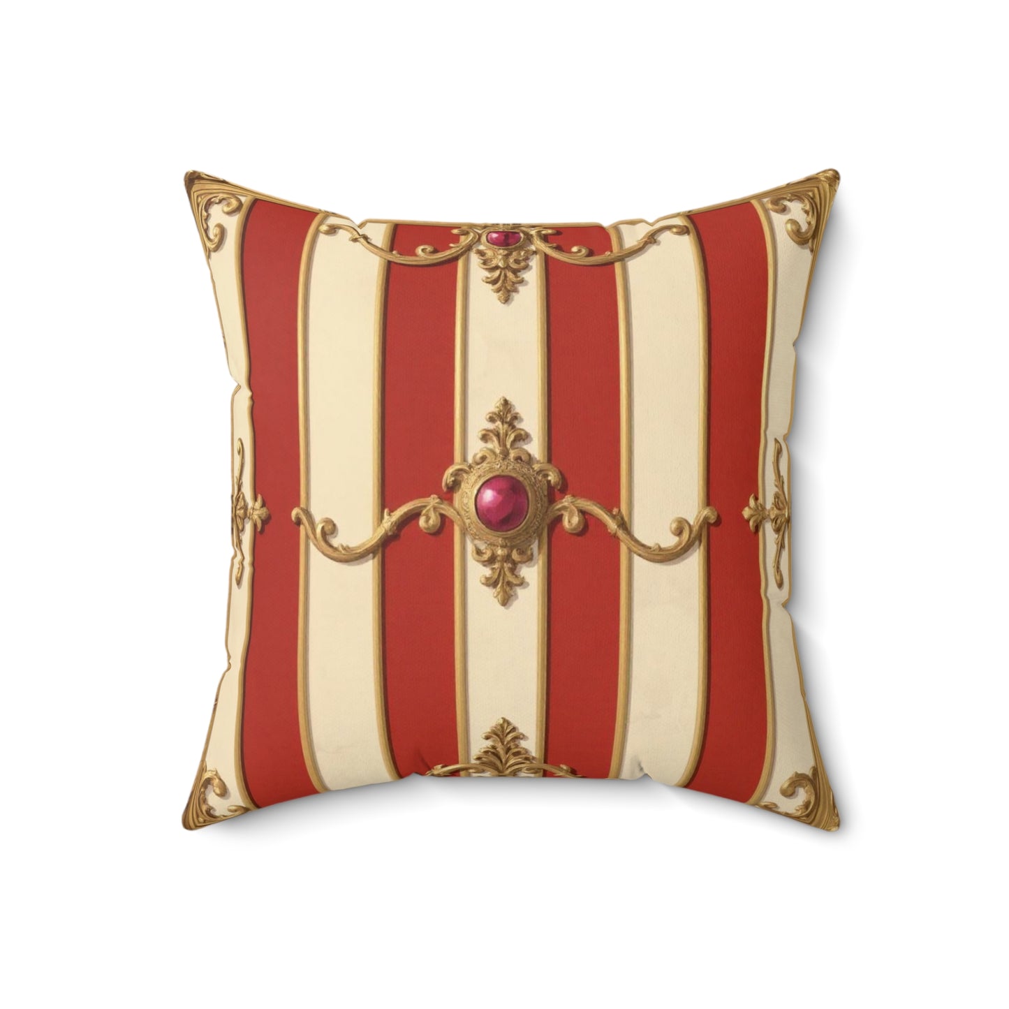 Elegant Faux Suede Throw Pillow – Regal Striped Design for Living Room Decor - Alabaster & Dusk Orange Striped Baroque