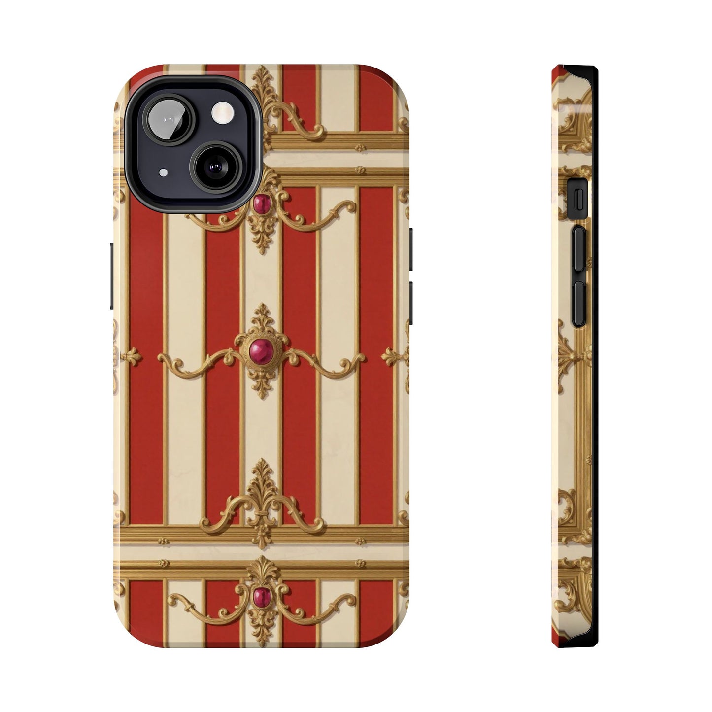 Elegant Alabaster & Dusk Orange Striped Baroque Tough Phone Case - Stylish Protection for Your Device