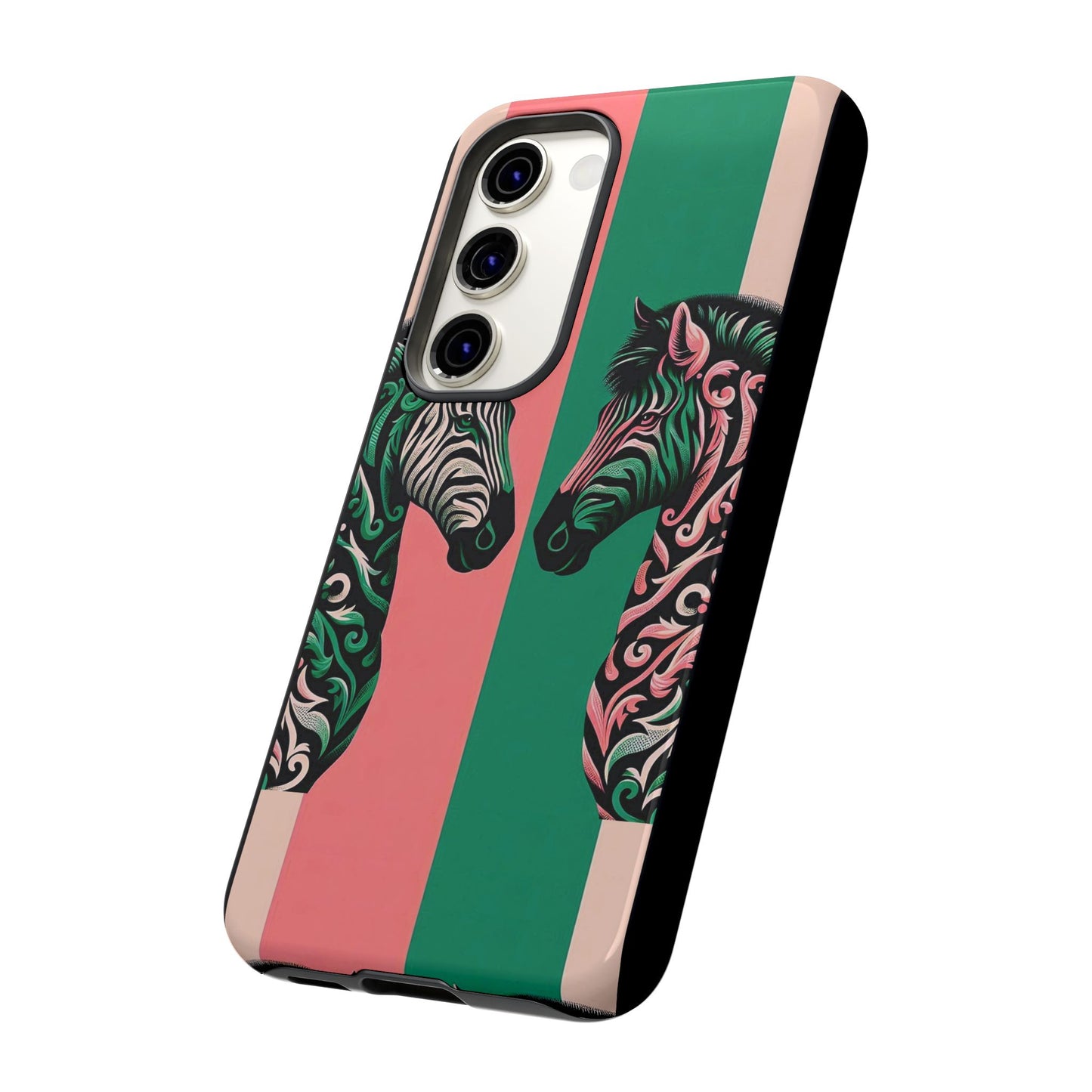 Phone Case - Elegant Pink & Green Zebra Damask Design
