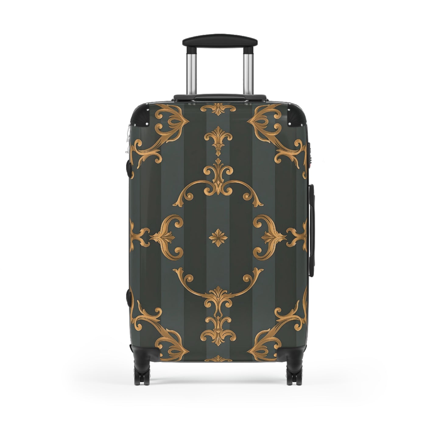 Elegant Vintage Design Suitcase - Travel Accessories, Luggage, Personalized Gift, Vacation Travel - Gray Striped Baroque
