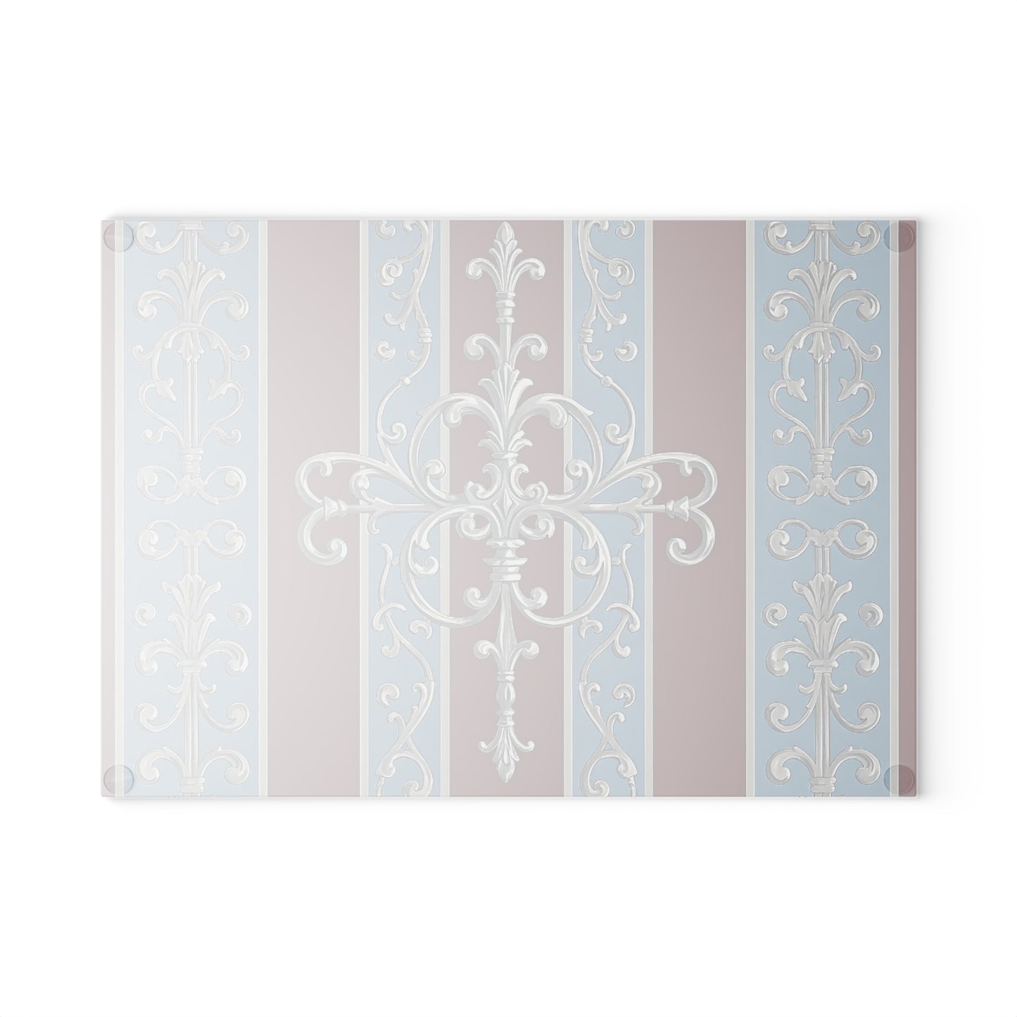 Elegant Floral Cutting Board for Home Chefs, Kitchen Decor, Gift for Weddings, Housewarmings - Ice Blue & Burgundy Striped Baroque