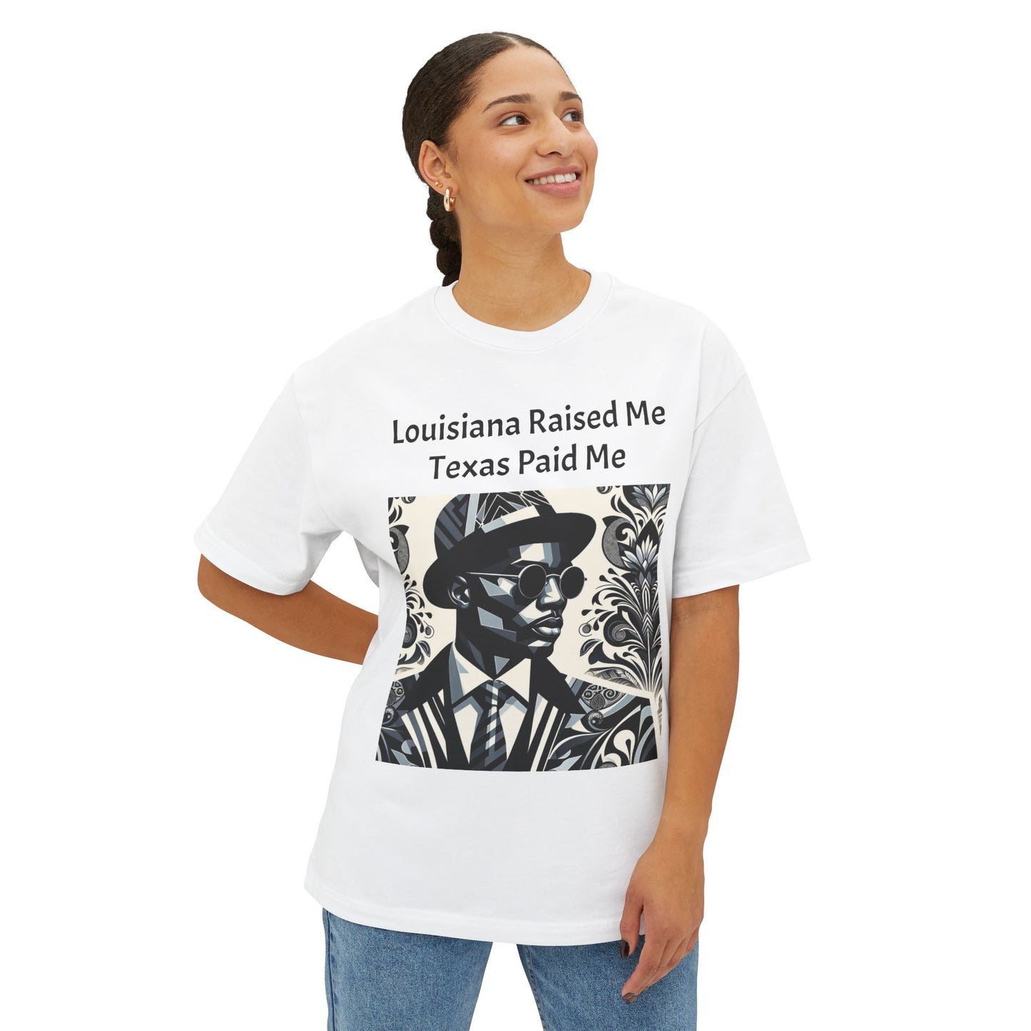 Louisiana and Texas Pride Oversized Tee, Unisex Graphic Tee, Casual Wear, Street Style, Gift for Music Lovers - Black Letters
