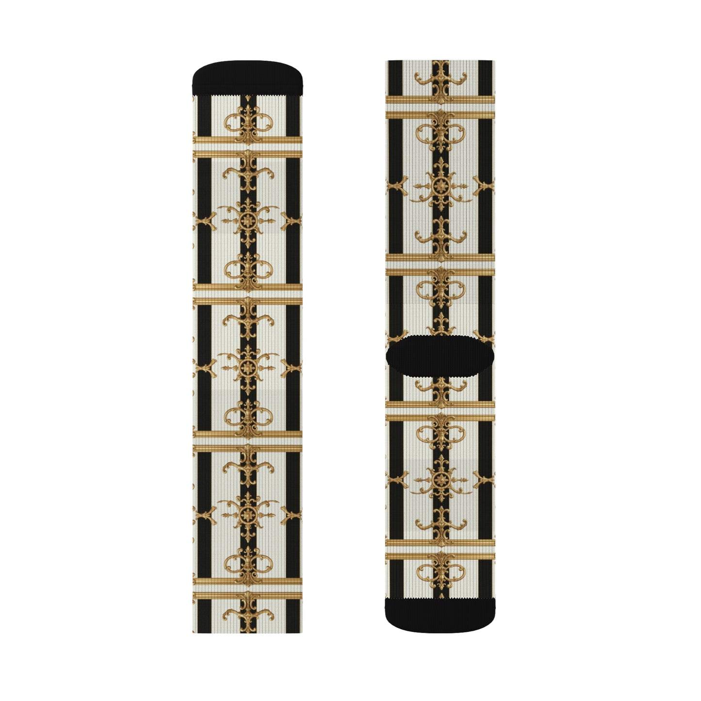 Chic Patterned Socks, Stylish Footwear Gift, Unique Fashion Statement, Cozy Everyday Use - Black & White Striped Gold Baroque