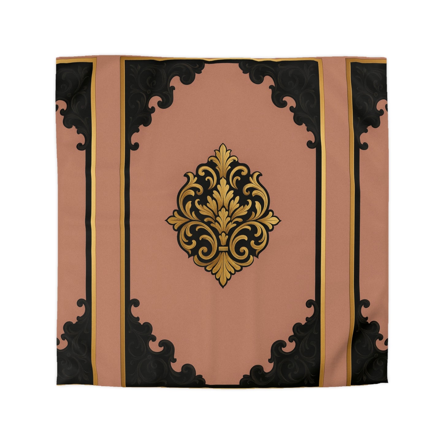 Mauve & Black-Gold Elegant Baroque Microfiber Duvet Cover - Chic Bedroom Decor, Luxurious Bedding, Home Makeover, Gift for Her, Elegant Style