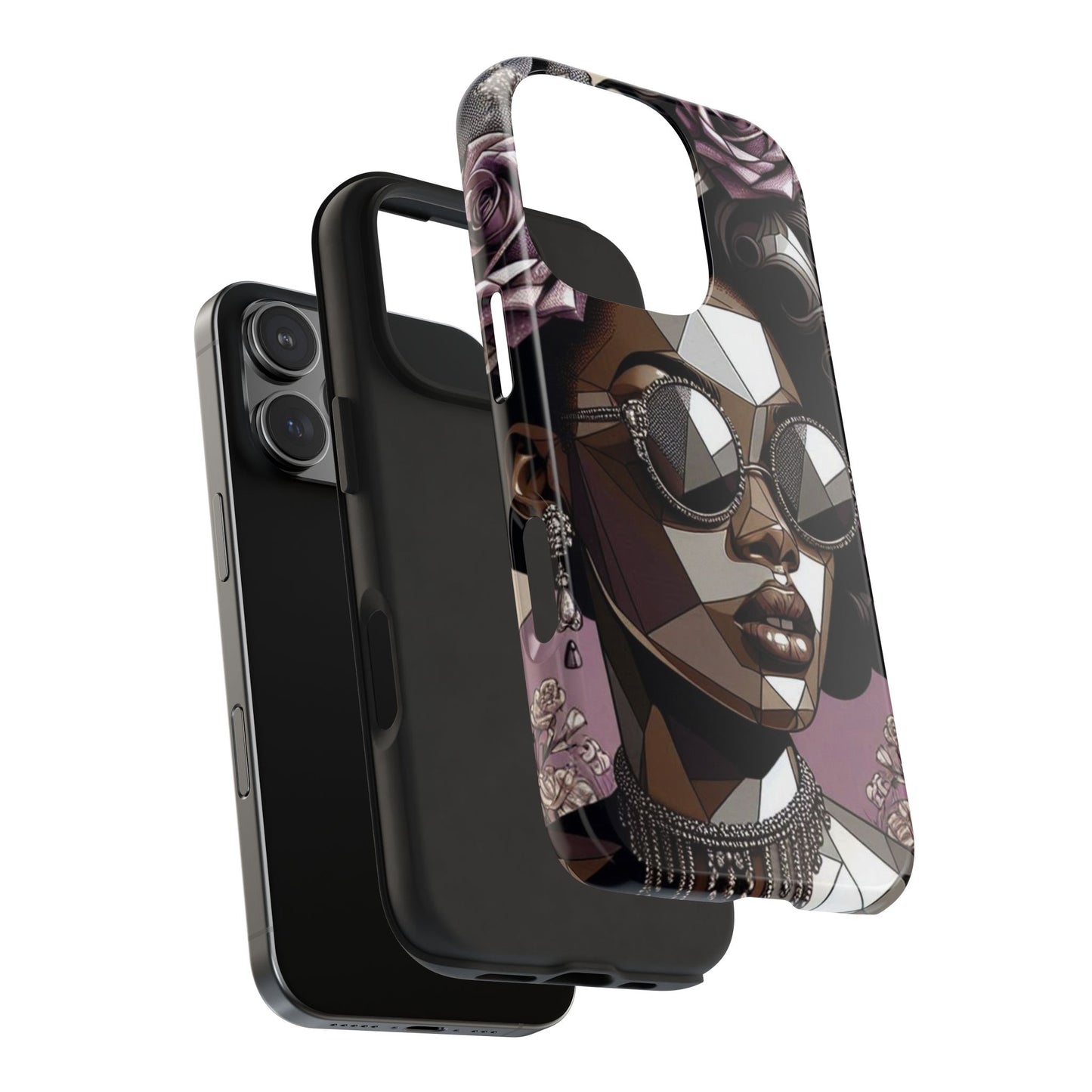 Chic Geometric Phone Case, Stylish Tough Case for Women, Unique Gift, Floral Design, Modern Accessories for Everyday Use - Lilac Baroque Lady
