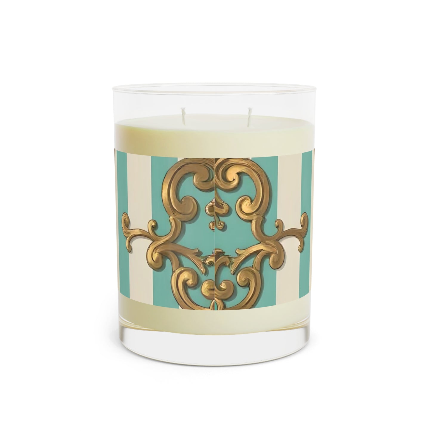 Elegant Scented Candle - Luxe Home Decor, Spa Gift, Aromatherapy, Wedding Favor, Birthday Present - Matte Green Striped Rococo