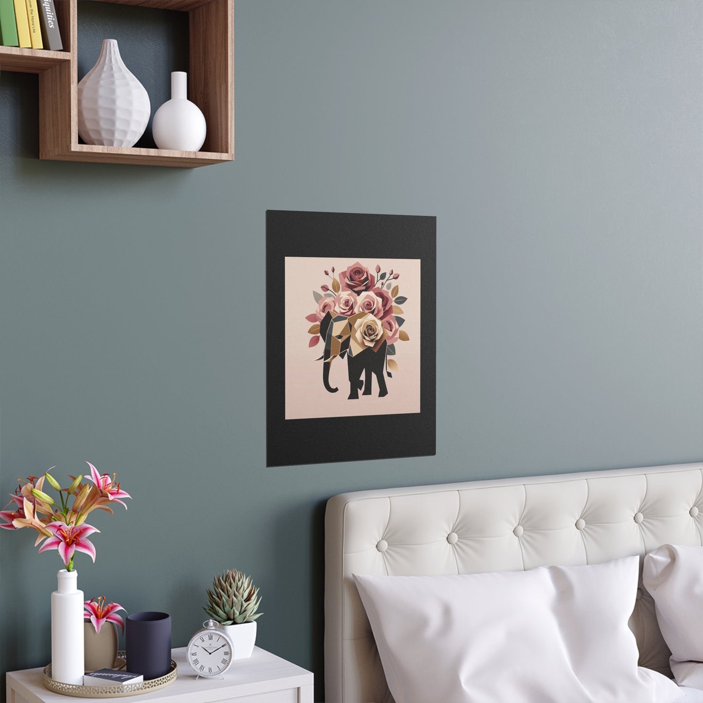 Elegant Floral Silk Poster - Indoor/Outdoor Wall Art for Home Decor - Black & Gold Elephant & Roses