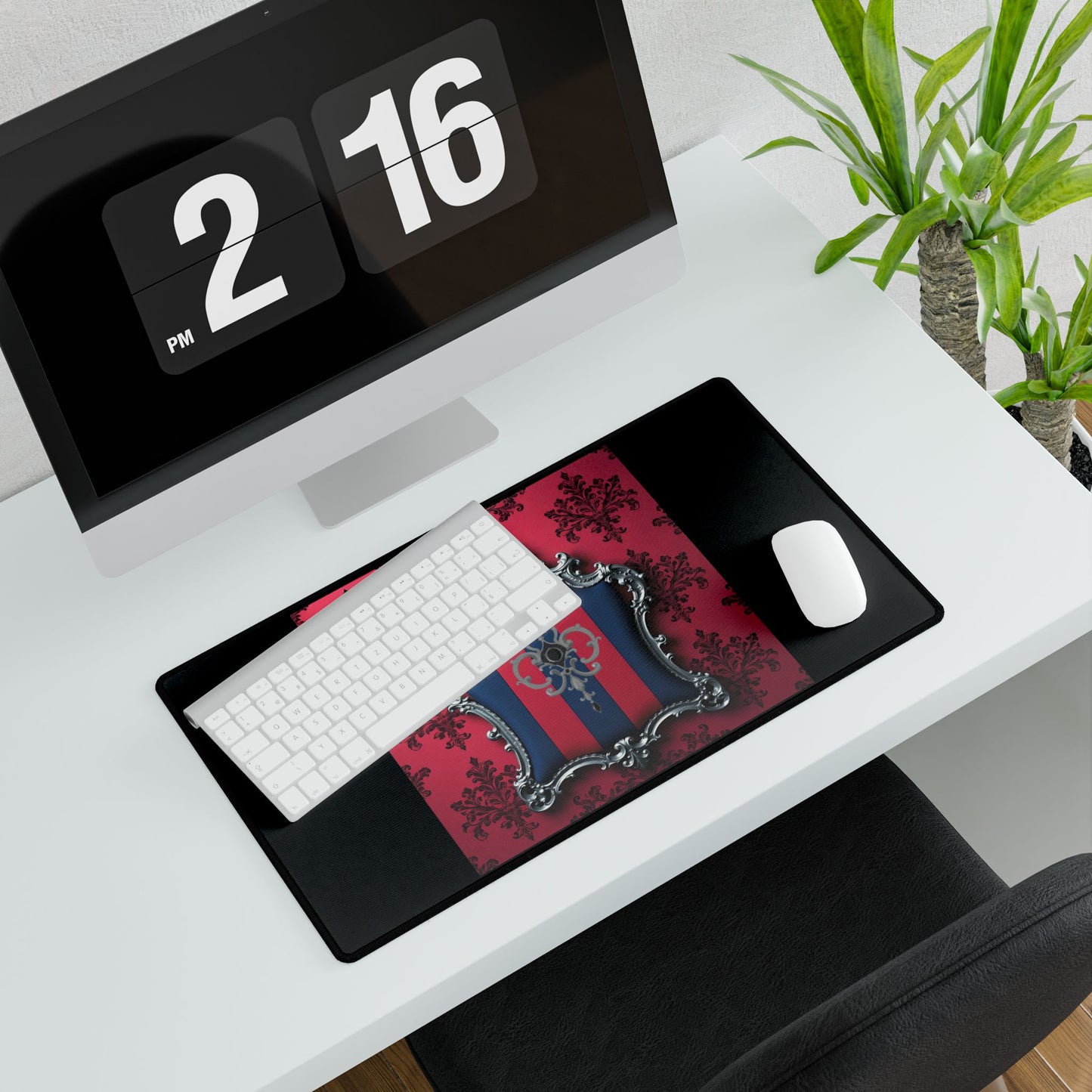 Elegant Desk Mats for Home Office, Stylish Desk Accessories, Gift for Her, Desk Decor, Functional Office Mat - Blue & Red Striped Silver Crest