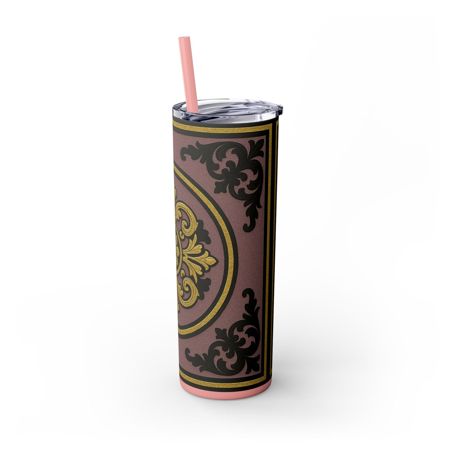Gilded Mauve With Gold-Black Baroque Tumbler, Elegant Drinkware for Home, Travel, Gifts, Parties, Personalized Beverage Holder