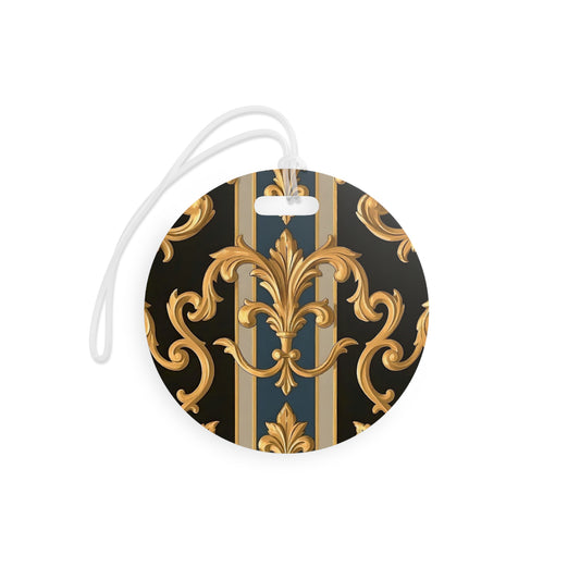 Elegant Vintage Luggage Tags | Travel Accessories, Personalized Gift, Suitcase ID, Baggage Tag, Vacation Essential - Blue & Black Striped Rococo