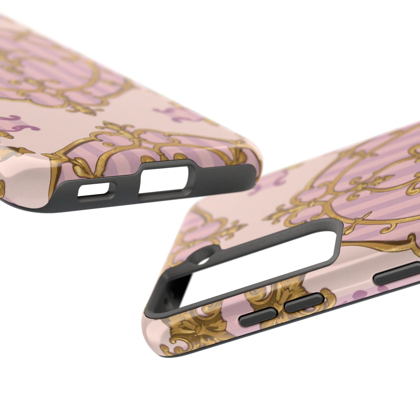 Elegant Vintage Phone Case, Tough Phone Case, Lavender & Alabaster Striped Gold Baroque Phone Cover, Stylish Phone Protector, Gift for Her