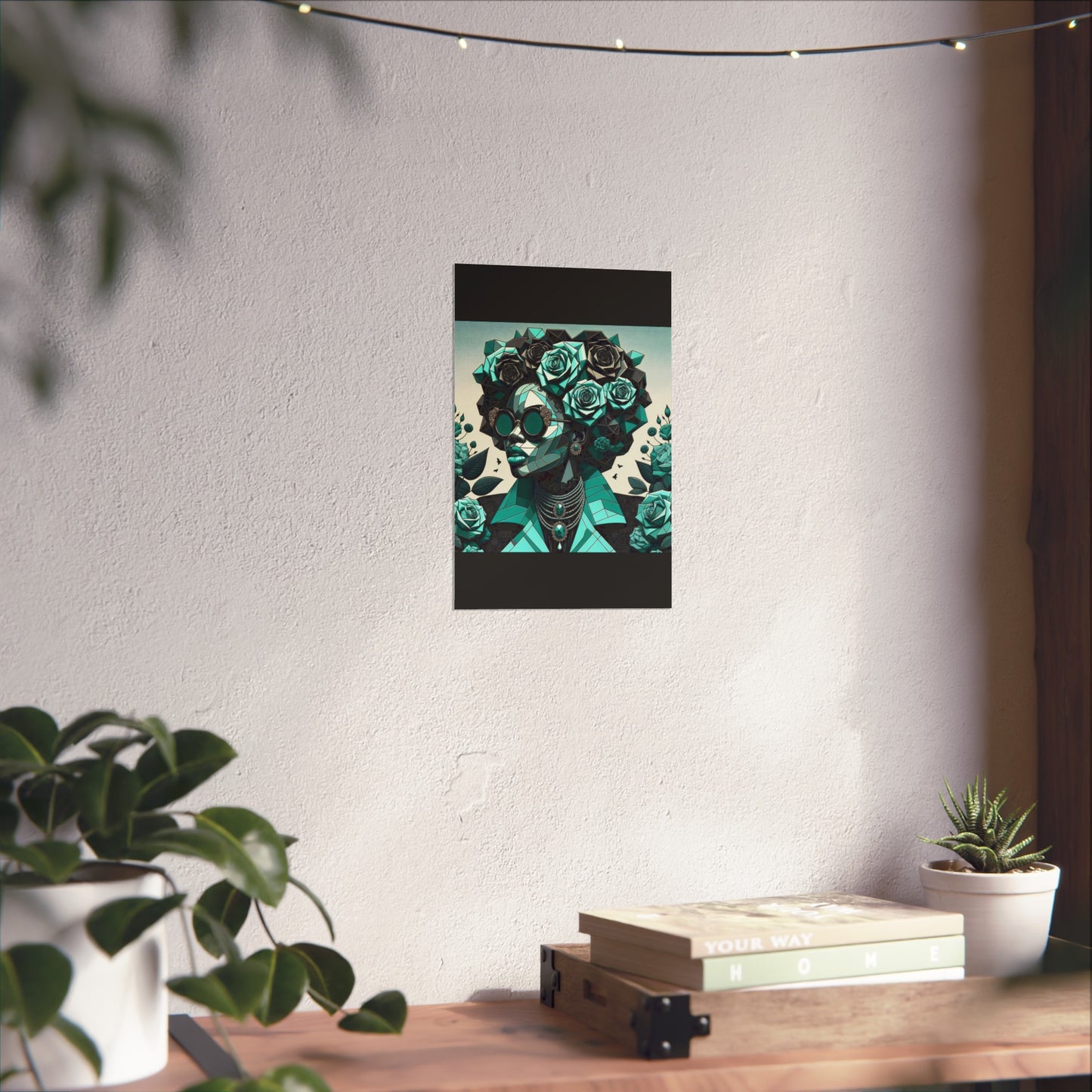 Chic Floral Fine Art Poster | Modern Wall Decor, Home Aesthetic, Gift for Art Lovers, Unique Room Makeover - Turquoise & Black Roses Lady